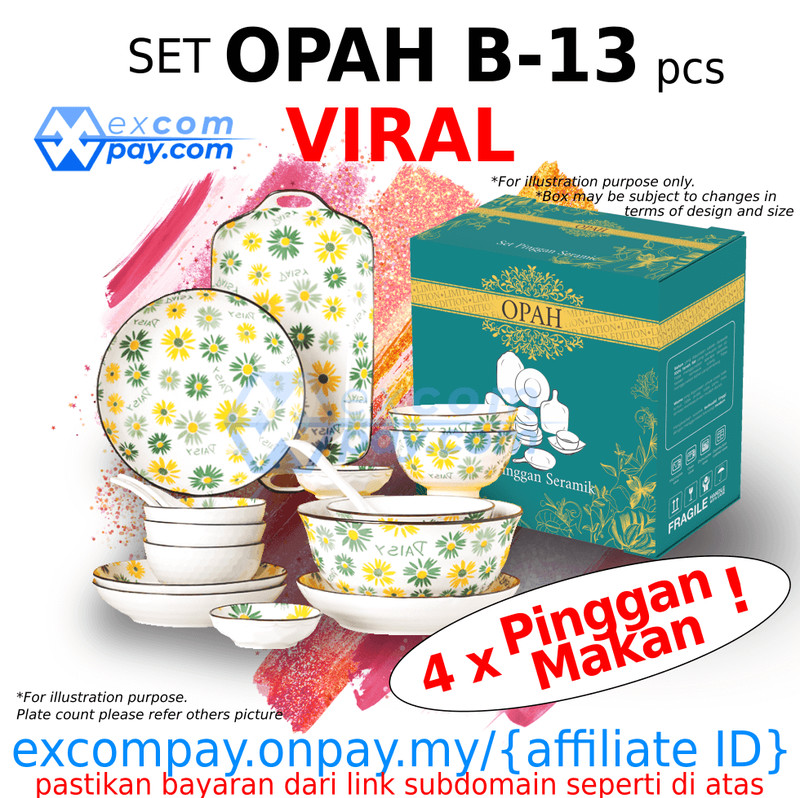 Set Pinggan Seramik OPAH Set B 13pcs (4 x Pinggan)